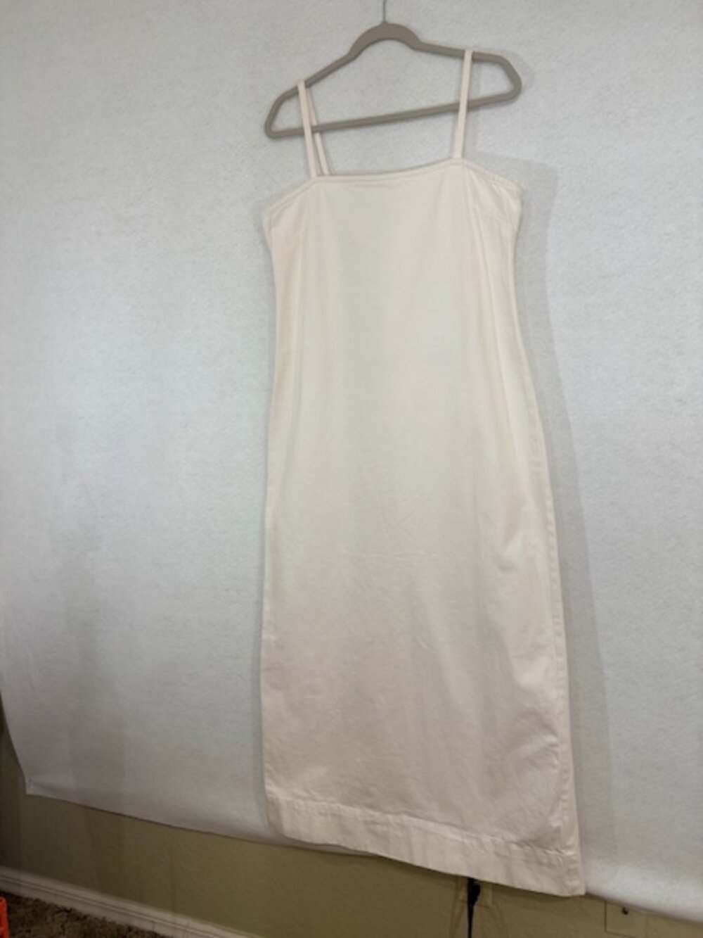 Le' AL.X Denim Midi Dress Ecru Square Neck Large Back Split Hem Cotton NEW